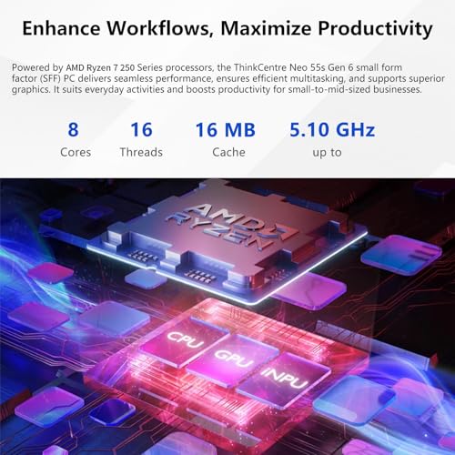 Image of Lenovo ThinkCentre Neo 55s SFF Business AI Desktop, AMD Ryzen 7 250 (up to 5.10 GHz), 32GB DDR5, 2TB SSD, Wi-Fi 6, DP, Support 2-Monitor 4K, Wired KB & Mouse, Win 11 Pro, Flash Drive Bundle