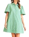 Meyhad Womens Short Sleeve Button Down Mini Shirt Dress Lapel Collar Short Dresses with...