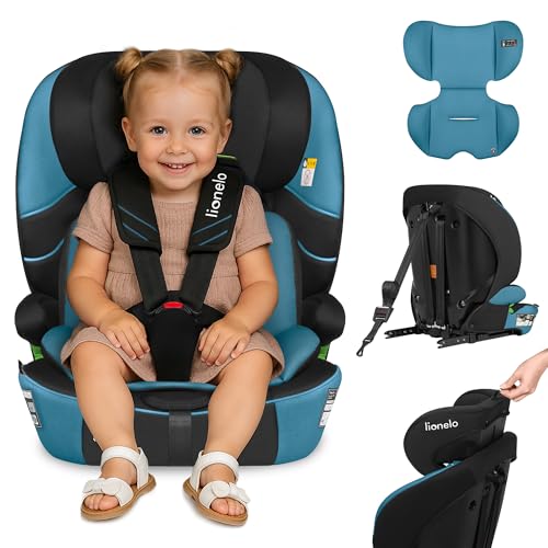 LIONELO Seggiolino auto LEVI FIX I-SIZE con ISOFIX per bambini 76-150 cm fino a 36kg Gruppo 1/2/3 Protezione laterale 10 Livelli di regolazione del poggiatesta, Top Tether, Ampio e comodo (Blu)