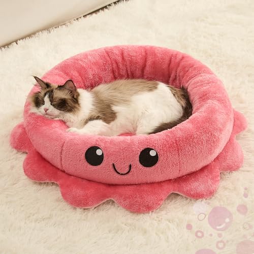 Jiupety Runde Hundebett Kleine Hunde, Hundebetten Rosa mit Octopus Form, Hunde Bett Waschbar, Donut Rund für Große, 61 cm Dog Bed Hundekorb Hundekörbchen, Rosa