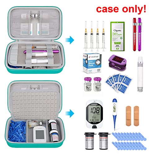 Diabetic Supplies Travel Case, Glucose Meter Portable Storage Bag, Insulin Pen and Medication Carrying Case for Glucose Meters, Insulin Pen, Test Strips, Lancets, Syringe, Needles, Turquoise - Image 3