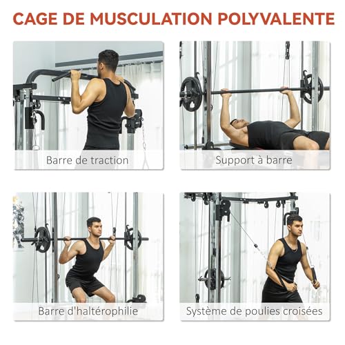Station de musculation cross-over avec support squat et barre de traction maison