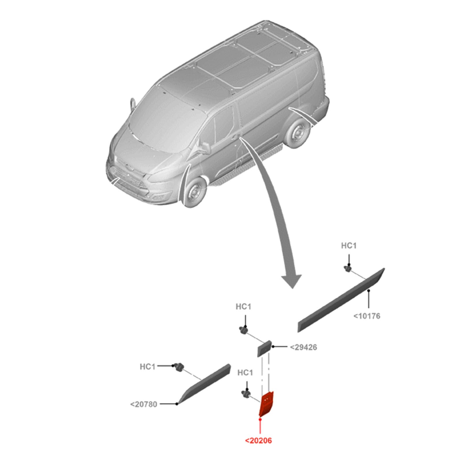 Coprimollatura per Pilastro B Laterale Sinistro Inferiore con Clip Ford Transit Custom 2016-2023 Tourneo Custom