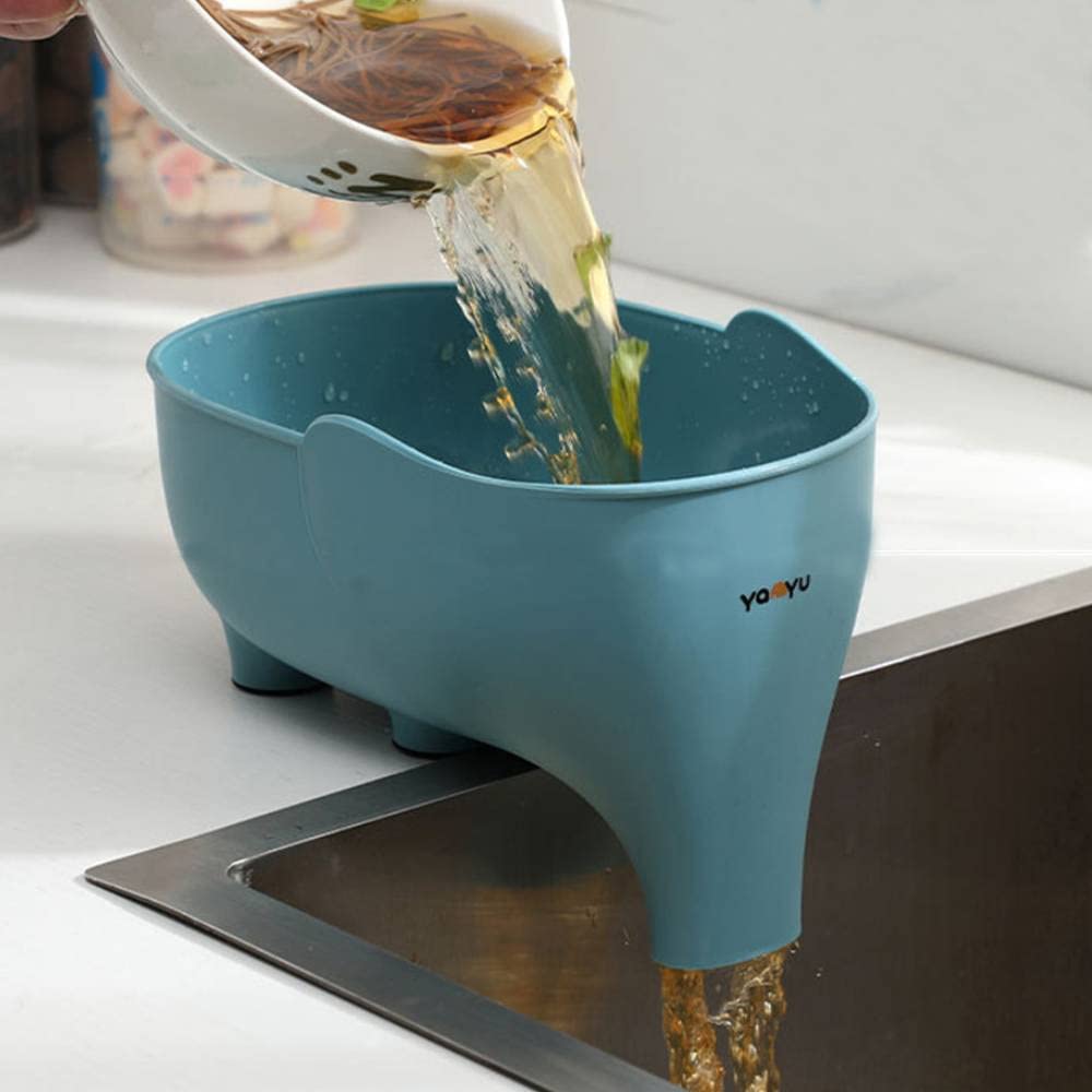WSDF Kitchen Sink Drain Basket, Multi Functional Creative Elephant Hanging Filtering Drain Shelf, Plastic Household Fruit and Vegetable Drain Basket, Fits All Sinks