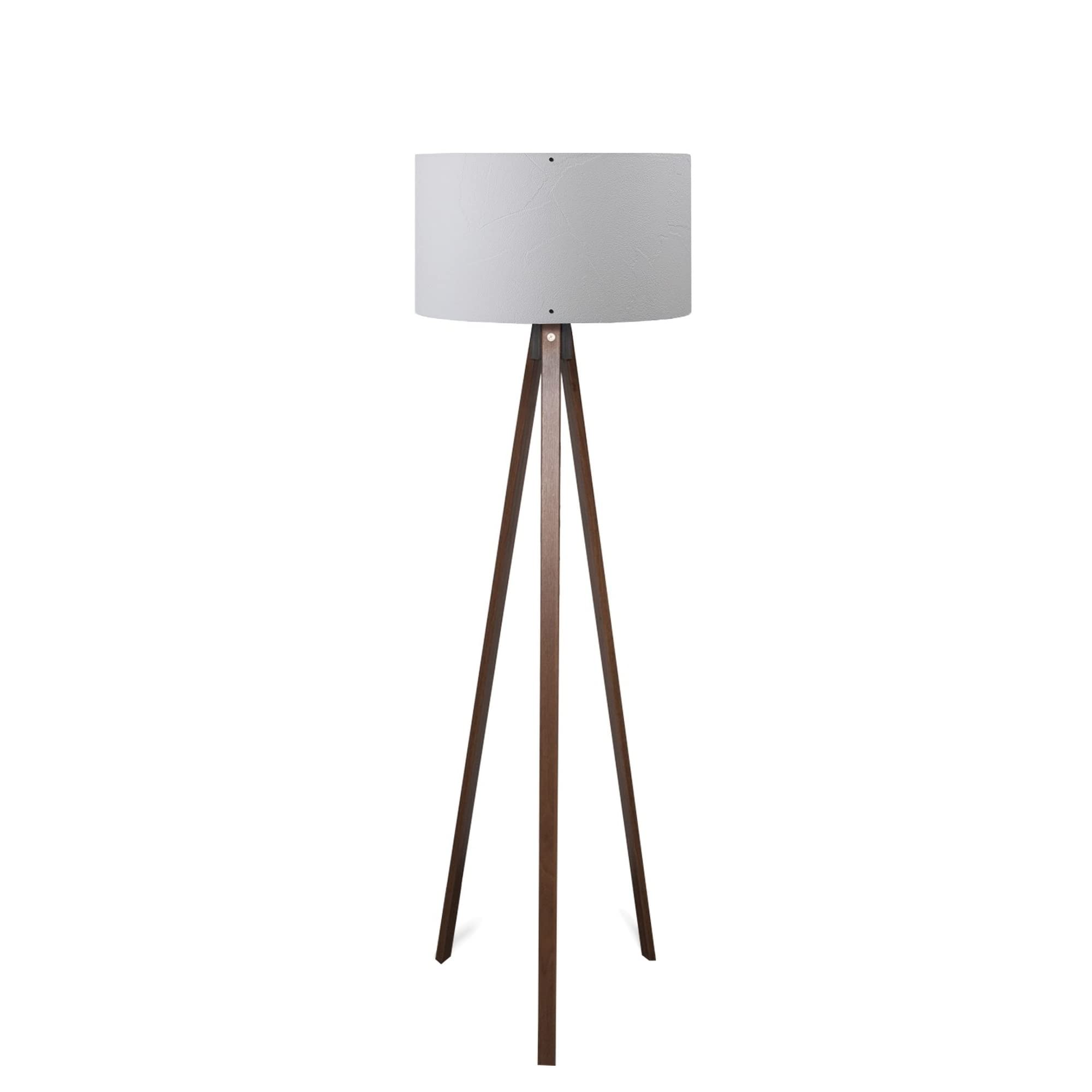 Lámpara de pie trípode oscuro con pantalla 100% mdf, gris claro relieves, colección Tanganica, 38x38x140, casquillo E 27 Max 60 W