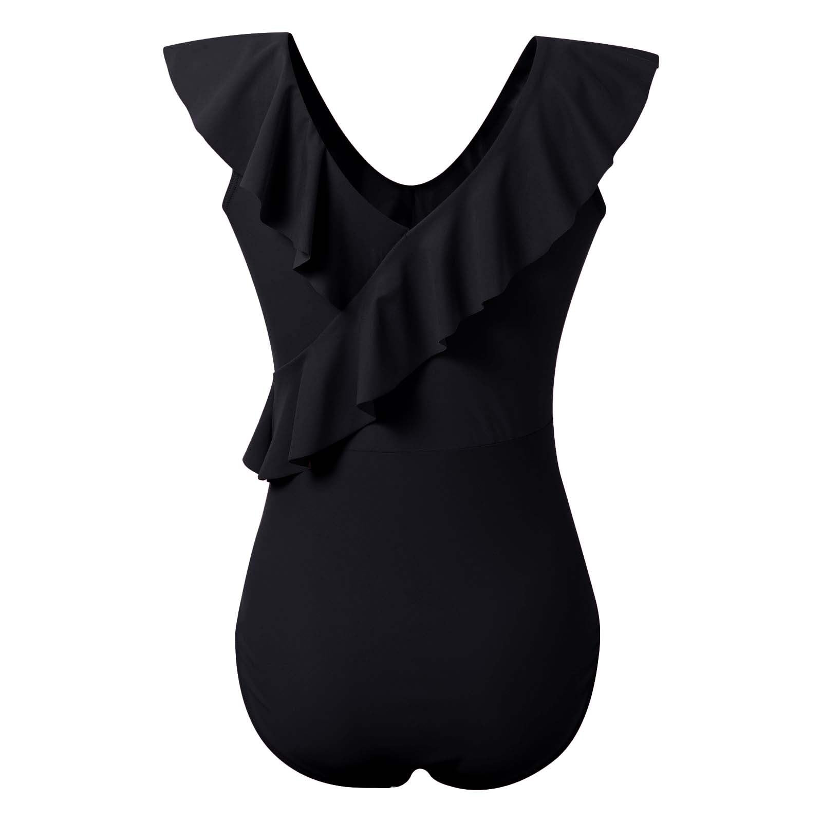 Trajes de baño para Mujer, Lindos Trajes de baño adelgazantes, Trajes de baño con Cuello en V y Volantes, en poliéster, cómodo y séchage Rapide, Ideal para Vacaciones, Verano Estilo Urbano