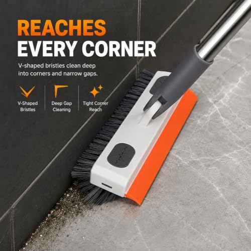 Image of Magic Broom Silicone Floor Wiper - Heavy Duty, Durable & Efficient Floor Cleaning Tool Stainless Steel Extendable Big Handle Bathroom and Kitchen Squeegee (Orange 3 in 1 Wiper)