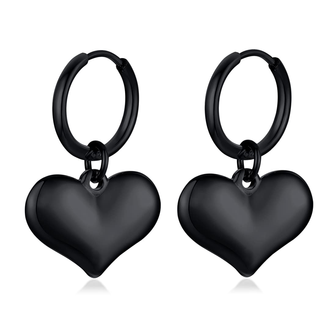 Rockyu ピアス レディース ブラック リング こころ形 光面 ハートピアス 揺れるピアス 両耳用セット チタン製 金属アレルギー対応 誕生日 ギフト ファッション アクセサリー