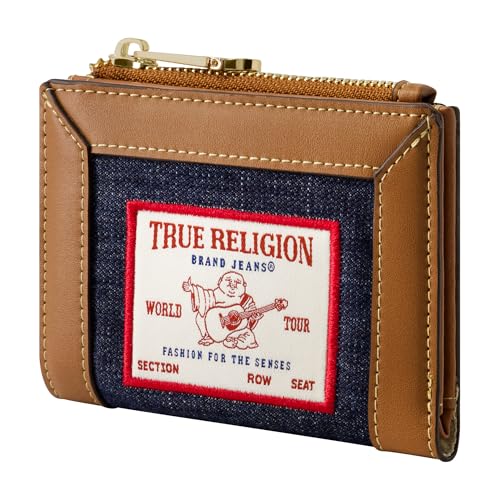 True Religion Women's Mini Wallet, Buddha Patch Small Compact Clutch Purse, Dark Denim, One Size