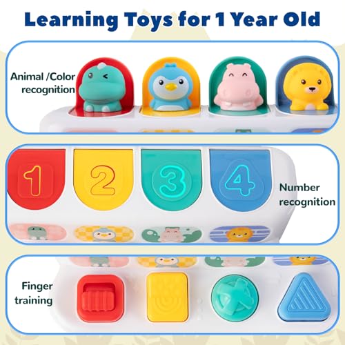 Tovol Zerky Montessori Ursache-Wirkung Spielzeug 12 Monate, Baby Druckknopf Pop-up Tier Spielzeug, Interaktive Sinnes Spielzeuge für Kleinkinder 1 2 3 (Tierfigur)