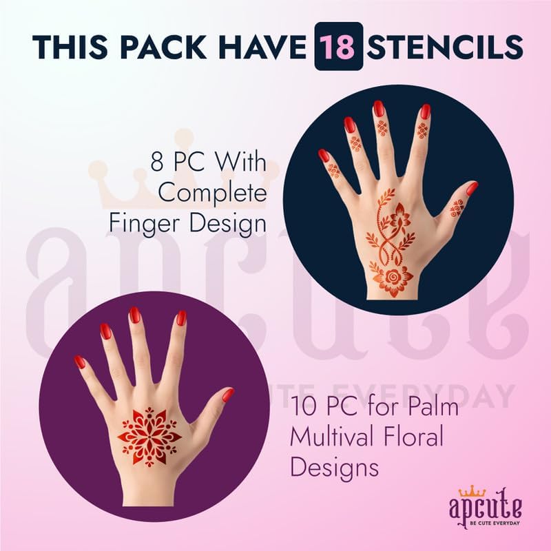 Henna Tattoo Stencils for Women, Temporary Body Art Design Templates, Floral and Paisley Patterns, Hand and Finger Application,17Pices 3