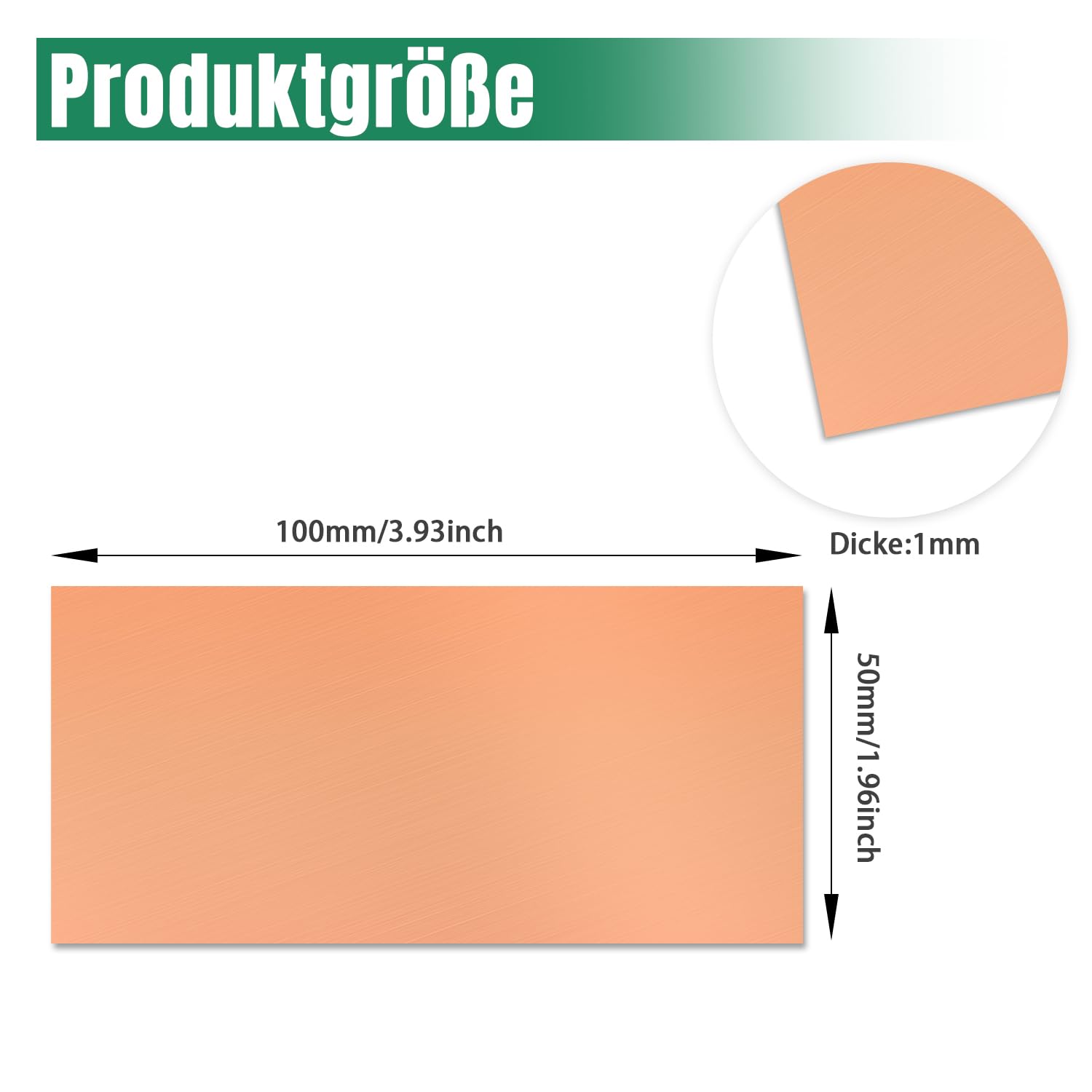 Blacha miedziana, płyta miedziana 50 mm x 100 mm x 1 mm, 99,9% czysta płyta miedziana dla majsterkowiczów, biżuterii, elektryki, naprawy, przemysłu (2 sztuki)