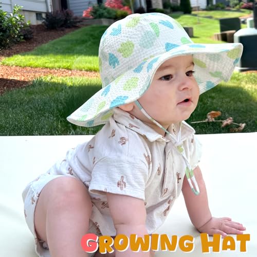 Image of HONGTEYA Baby Sun Hat Toddler Girl Beach Hat Sun Protection Adjustable Outdoor Summer Wide Brim Bucket Hat for Infant Kids