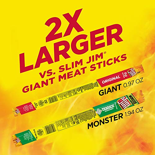 Slim Jim Monster Smoked Meat Sticks, Tabasco, Packed with Protein, 1.94 Oz. Sticks, 18 Count