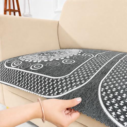 Image of Homerz Premium Chenille Fabric Sofa Cover | Soft, Durable & Dustproof | Decorative Couch Cover (Solitaire Grey, 2 Seater, Only Seat Cover)