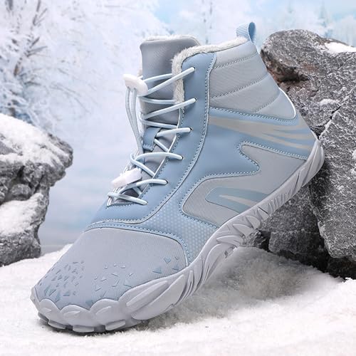 Image of Winter Footwear Barefoot Shoes Women Men Zero Drop Barefoot Hiking Boots Slip On Warm Waterproof Snow Boot Minimalist Wide Toe Ankle Booties Five Finger Hike Shoes Outdoor