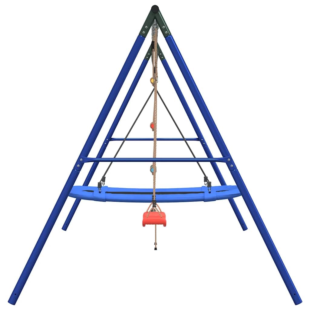 Schaukel-Set mit robustem Metallgestell, verstellbarem Schaukelsitz, Nestschaukel und Strickleiter für Kinder im Außenbereich, geeignet für Gärten, Spielplätze und Kindergärten