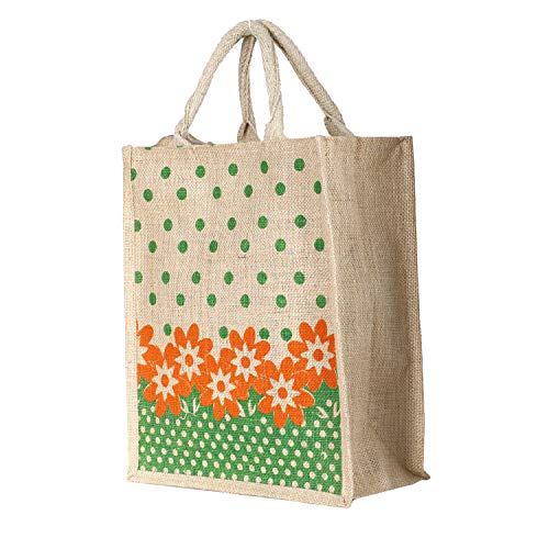 Image of Kuber Industries Jute 4 Pieces Lunch Carry Bag (Green)-CTKTC13293