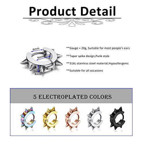 AllerPierce Stainless Steel Punk Earrings for Men Women Spike Hoop Earring Huggie Hoop Earrings Set 5 Pairs2