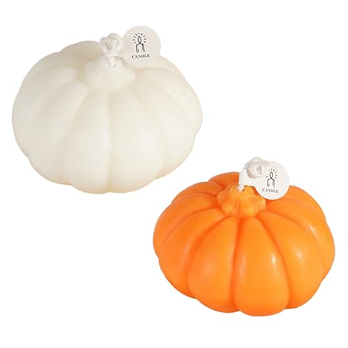 2 Stück Halloween Kürbis Kerze Aromatherapie Kerzen echte flammende handgemachte Wachskerzen, Thanksgiving Herbst Dekorationen Schlafzimmer Tischdekoration