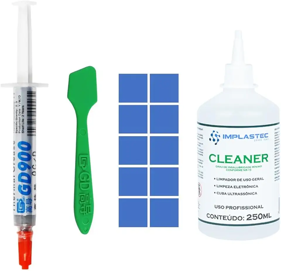 Kit de Manutenção para Computador GD900 7G, Pasta Térmica + Cleaner 250ml + 10 Thermal Pads 10x10mm, com Raspador