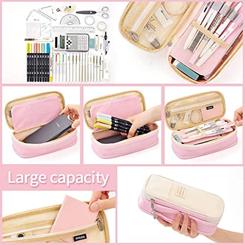 Image of Large Capacity Pencil Case Pouch, Cute Aesthetic Big Capacity Zipper Cases Pen Portable Office Stationery Makeup Bag, Desk Organizer for College Adults Women Men (CR-Pink)
