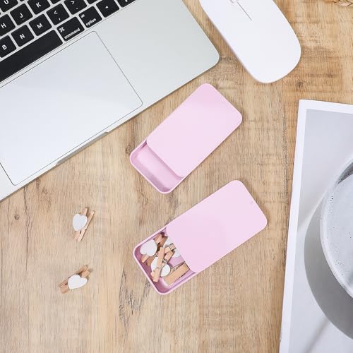 Image of Metal Tin Box, 2 Pcs 3.14x1.96x0.59 Inch Slide Top Small Tin Box Rectangular Empty Hinged Containers with Lids Portable Mini Boxes for Candies Lip Balm Jewelry Crafts Cosmetic Pills (Pink)