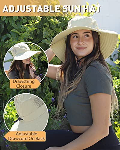 Image of Men Safari Sun Hat Wide Brim Boonie Fishing Cap with Adjustable Drawstring