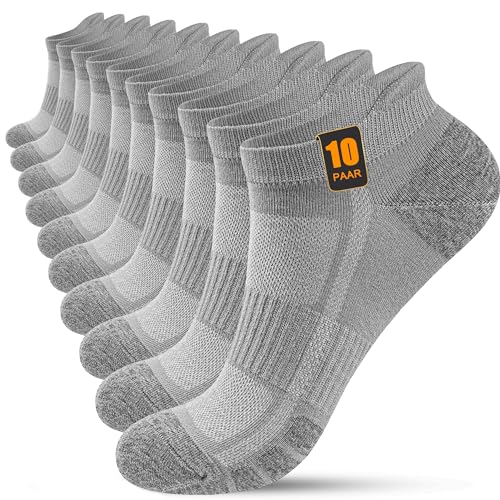 FORVEVO 10 Paar Sportsocken Herren 43-46, Sneaker Socken Herren Baumwolle, Atmungsaktive Laufsocken Kurz für Laufen Tägliche (HellGrau)