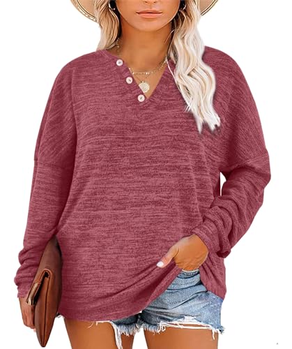 Image of Gloria&Sarah Womens Plus Size Tops Long Sleeve Henley Shirts Fall Fashion Oversized Sweatshirt Tunic Sweaters L-4XL