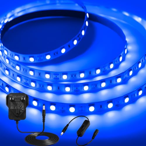 iNextStation 5M Blue LED Strip Lights, 300 LEDs SMD5050 Cuttable Tape Lights with Plug