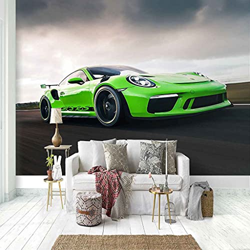 Papier peint 3D supercar vert pour métamorphoser un mur blanc triste en salon - 3