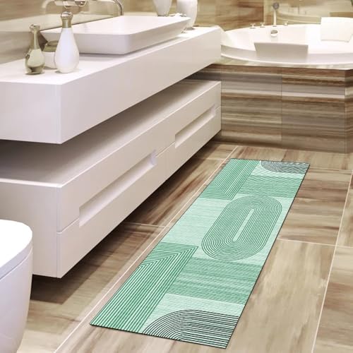 Alfombras para pasillo a rayas verdes de 50 x 400 cm lavables 4