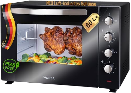Minibackofen 60 Liter 2000 Watt Mini-backofen mit Umluft, Mini Backofen mit Luft-isoliertem...