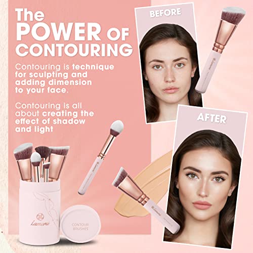 Pro Face Contour Brush Set - Synthetic Contouring Sculpting and Highlighting Kit - Cream Blush Powder Flat Nose Cheek Round Small Angled Fan Tapered Precision Kabuki Foundation Makeup Brushes - Thumbnail 2