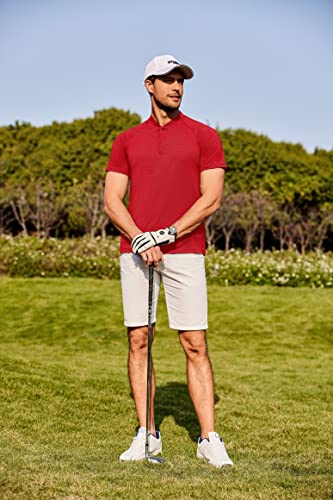 Coofandy Men's Quick Dry Golf Shirts Short Sleeve Casual Collarless Polo Shirt Breathable Running Shirt Red #TOP2