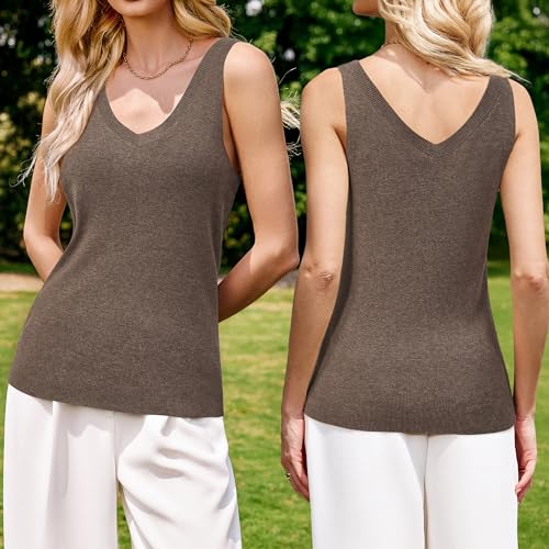 Arach&Cloz Women's Wool Blend Sweaters Non See Through Double V-Neck All-Season Tank 20252