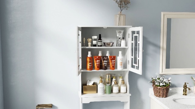 Mensola portaoggetti da bagno a 3 ripiani, regolabile, bianca, per bagno e lavanderia, salvaspazio, elegante decorazione per il bagno