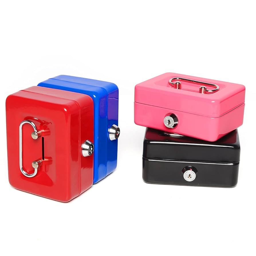 Small Lock Box With Money Tray, Cash Box For Kids, Portable Metal Money Safe For Cash, Lockbox White