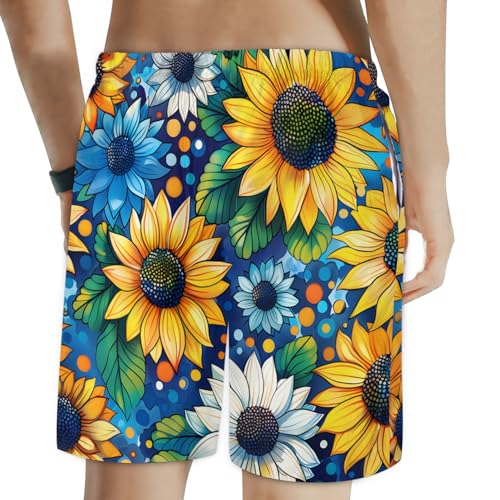 Men's Swim Trunks Size S Sunflower Gardens with Mesh Lining Soft Breathable Quick Dry Beach Shorts Oceanic Blue2