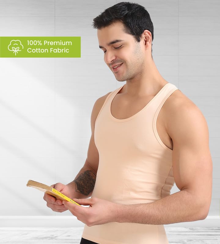 Image of Freecultr Cotton Vest for Men Sleeveless Lightweight Solid Round Neck Comfort Vest | Ultra-Soft Breathable Innerwear Sando for Gym, Sports, Workout, and Everyday Wear | Regular Fit and Durable Design