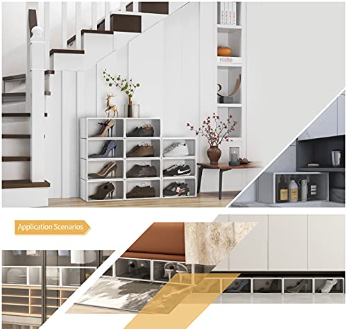 See Spring X-Large 12 Pack Shoe Storage Box, Clear Plastic Stackable Shoe Organizer For Closet, Shoe Sneaker Containers Bins Holders Fit Up To Size 13 (Black) #TOP6