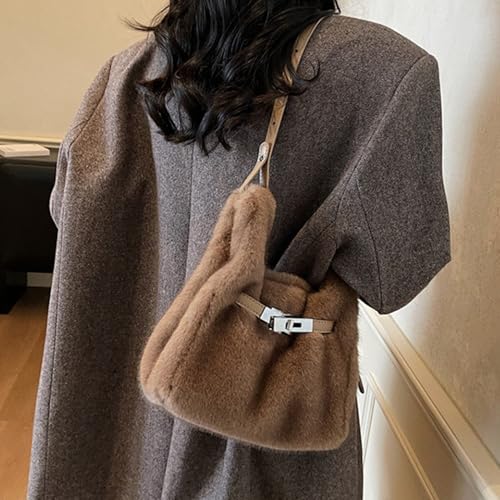 Sac en fourrure de luxe kaki chic avec sangle réglable - 6