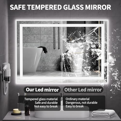 Image of Koonmi 36 inchx24 inch LED Bathroom Mirror with Anti-Fog | 90CRI Shatterproof Vanity Mirror with Backlit + Front Lit, Easy Install for Modern Bathroom and Hotel (IP65)