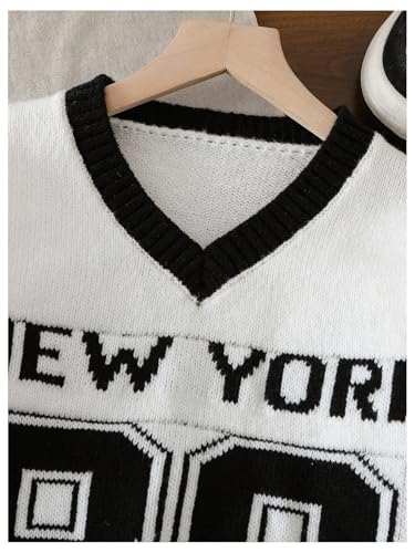 Girl's Y2K V Neck Knit Sweater Number Star Pattern Long Sleeve Lightweight Pullover Jumper Tops3