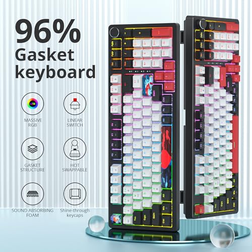 Image of surmen Creamy Keyboard with with Number Pad, 96% RGB Mechanical Keyboards Full Gasket Mounted Hot Swappable Custom Wired Thocky Keyboard with Knob for Office Gamer (98 White)