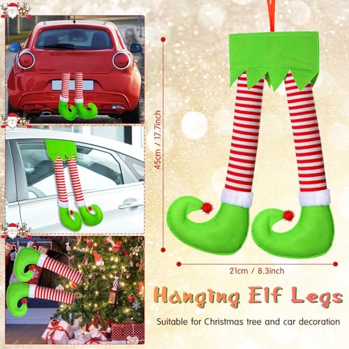 2 Pieces Car Reindeer Antler Kit Christmas Decorations with LED Lights Hanging Santa Claus Legs and Deer Nose Star Candy Canes Auto Accessories for Christmas Car Decorations(Striped Style)