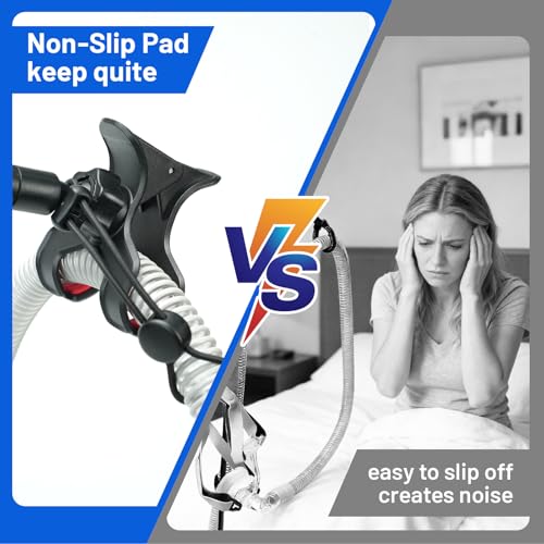Image of CPAP Hose Holder for Bed - Adjustable CPAP Stand, Tangle-Free Hose Lift, Prevent Blockage and Leakage, Easy Setup, Bedside & Travel Use, No Drilling (Black)