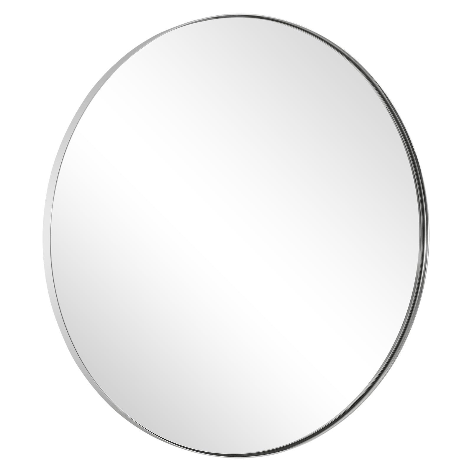 andy star round bathroom mirror, 24’’ polished chrome round bathroom mirrors in stainless steel metal frame 1" deep set design