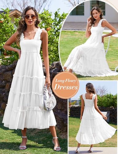 Image of HEEKPEK Womens Summer Midi Dresses 2025 Flowy Tulle Sleeveless Smocked Square Neck Ruffle Tiered Sundress Wedding Guest Party